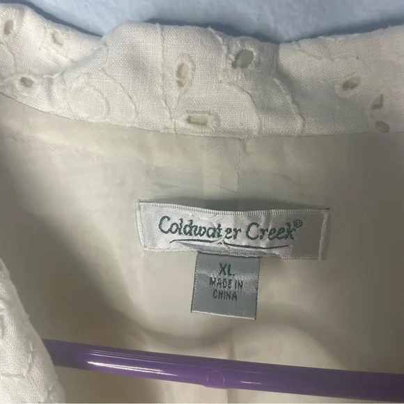 Coldwater Creek 100% Linen White Eyelet Swing Jacket Blazer Size XL - Picture 6 of 7